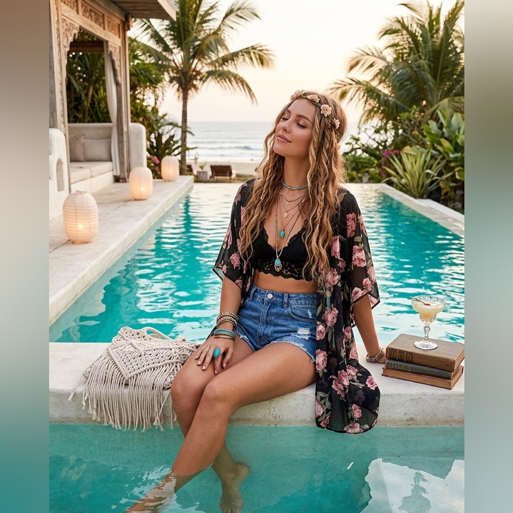 Live 4 Truth Black and Pink Floral Swim Cover-Up